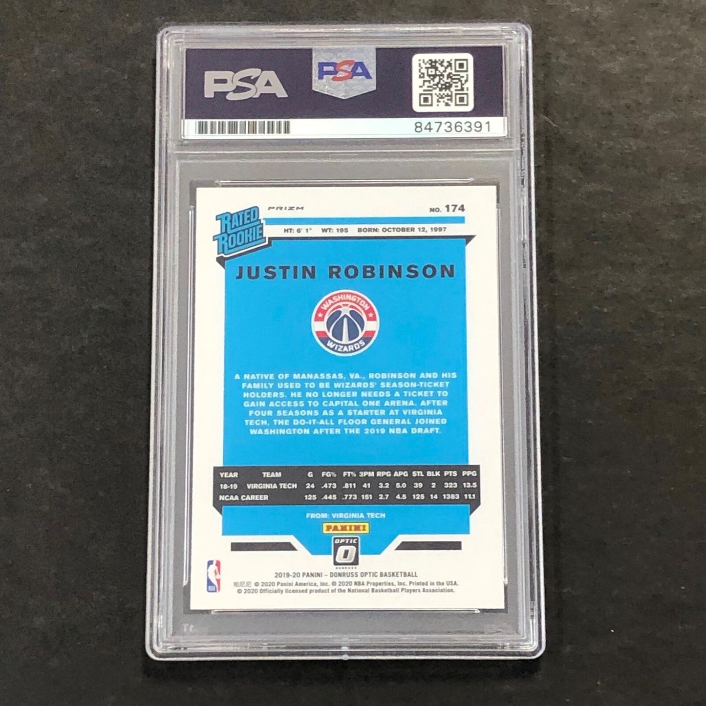 2019-20 OPTIC RATED ROOKIE #174 JUSTIN ROBINSON Signed Rookie Card AUTO PSA Slab