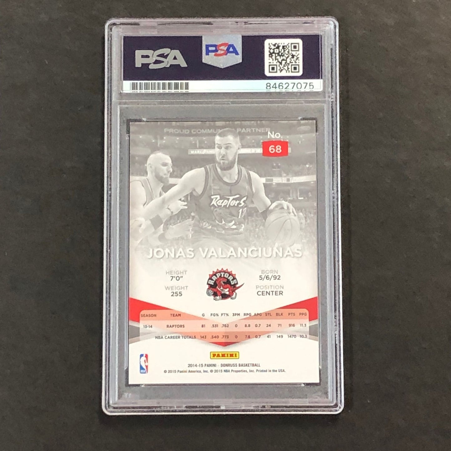 2014-15 Panini Elite #68 Jonas Valanciunas Signed Card AUTO 10 PSA Slabbed Toron