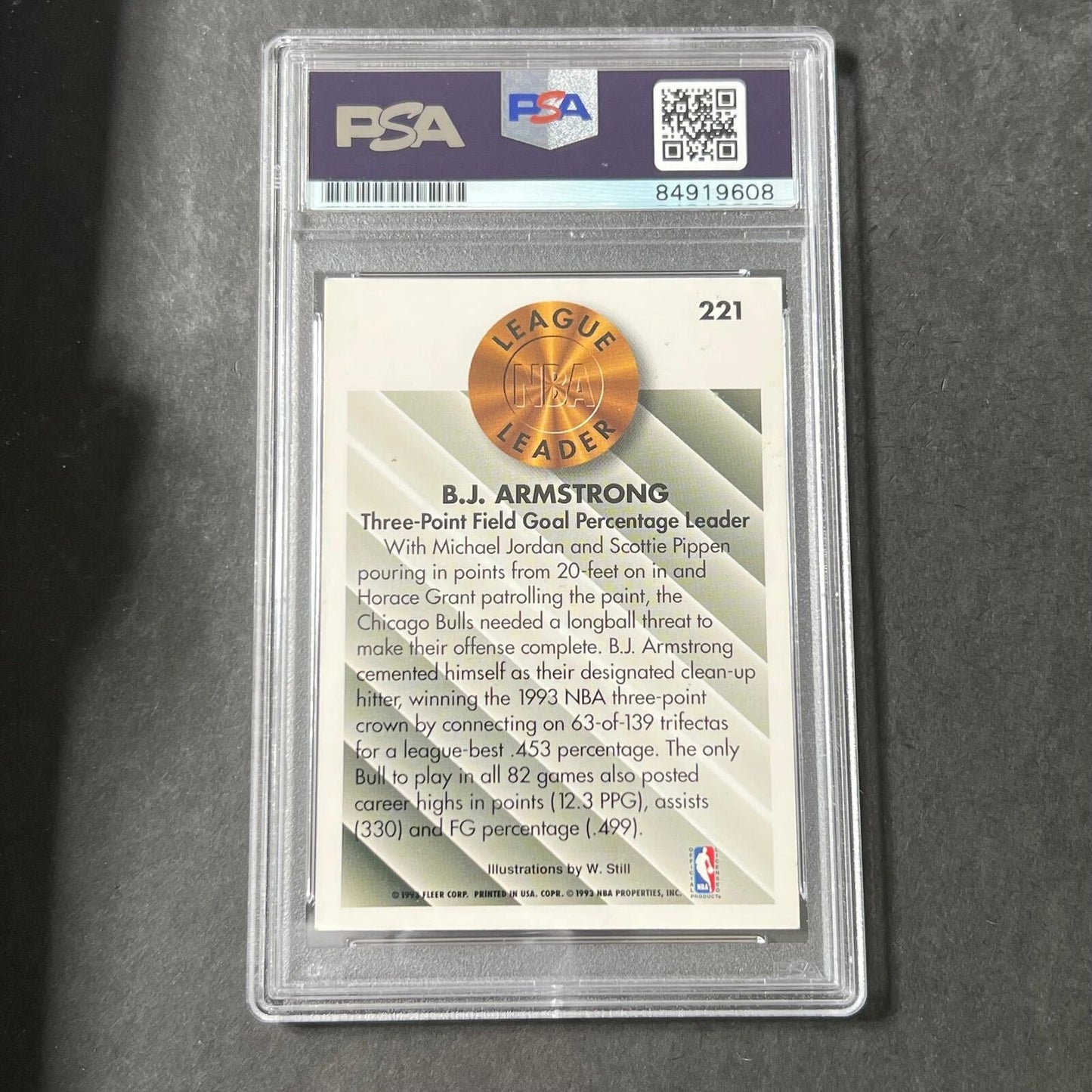 1993-94 Fleer League Leader #221 B.J. Armstrong Signed Card AUTO PSA Slabbed Bul