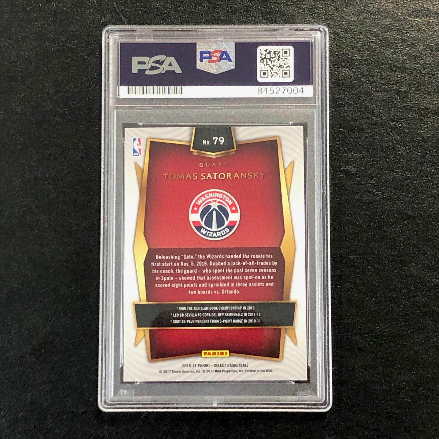 2016-17 Select Basketball #79 Tomas Satoransky Signed Card AUTO PSA Slabbed RC W