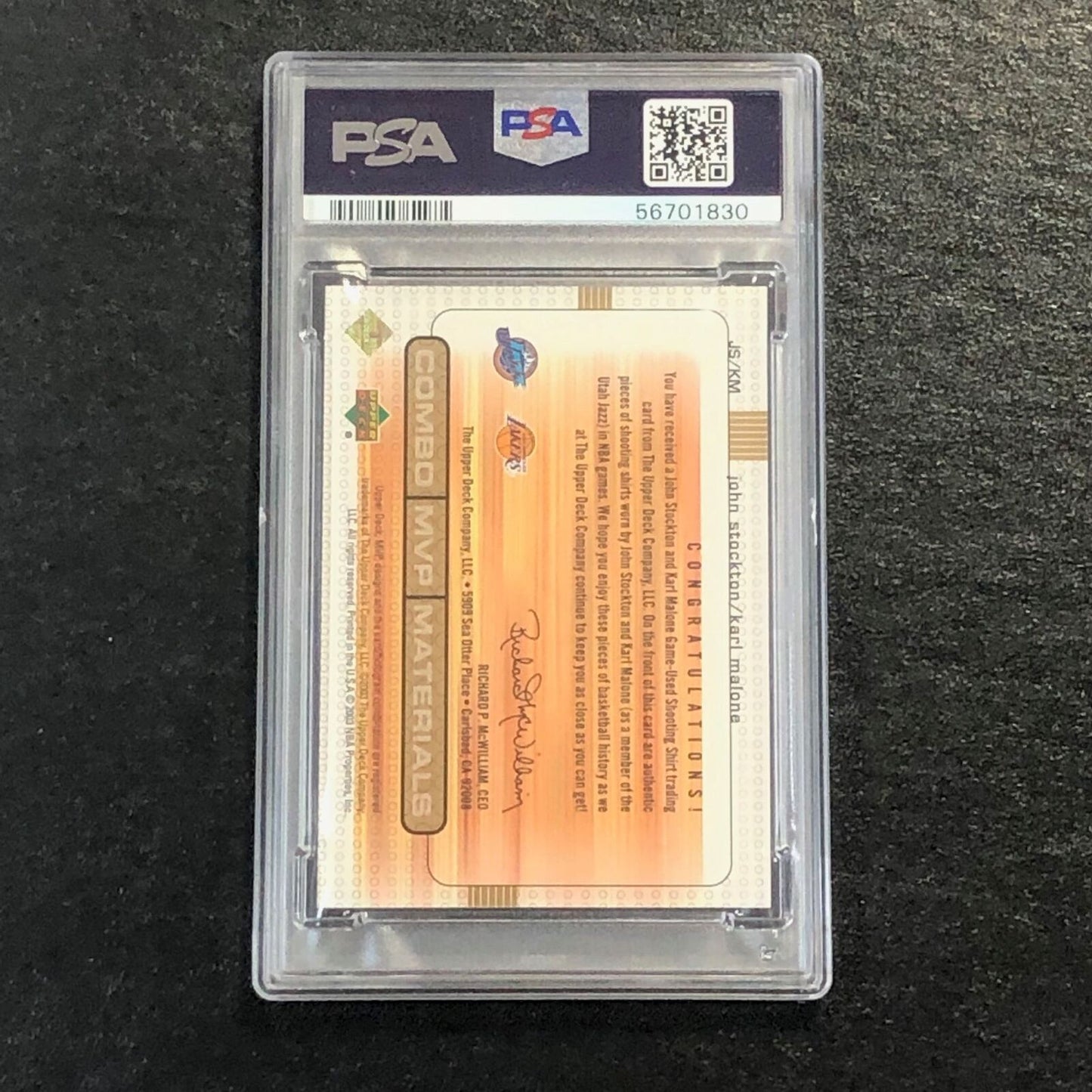 2003 Upper Deck MVP #JS/KM John Stockton/ Karl Malone PSA 9 Mint Combo Materials