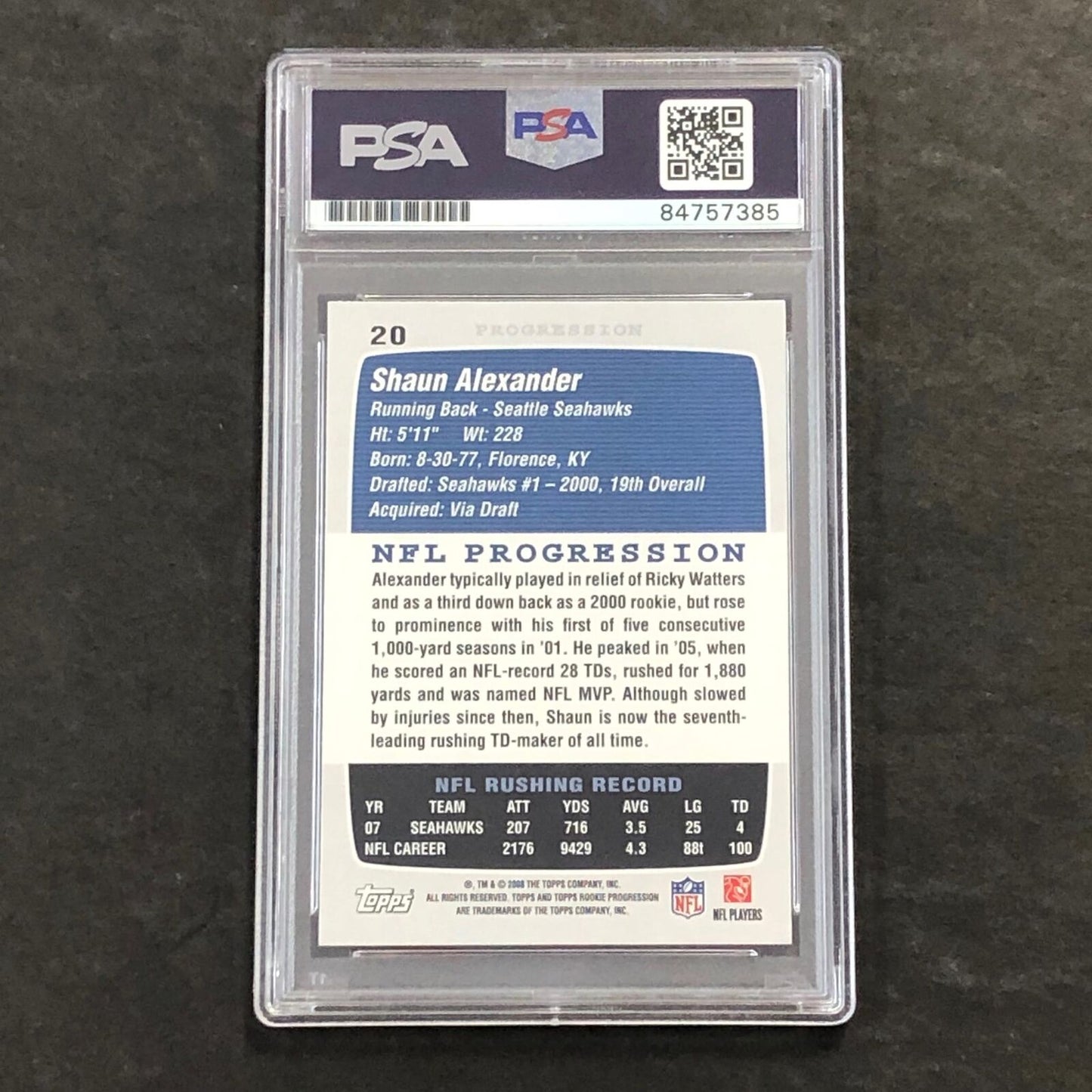 2008 Topps Rookie Progression #20 SHAUN ALEXANDER Signed Card PSA Slabbed Seahaw