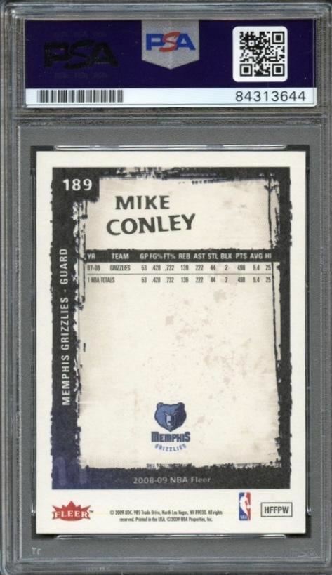2009 Fleer #189 Mike Conley signed Card Auto Grade 10 PSA Slabbed Grizzlies