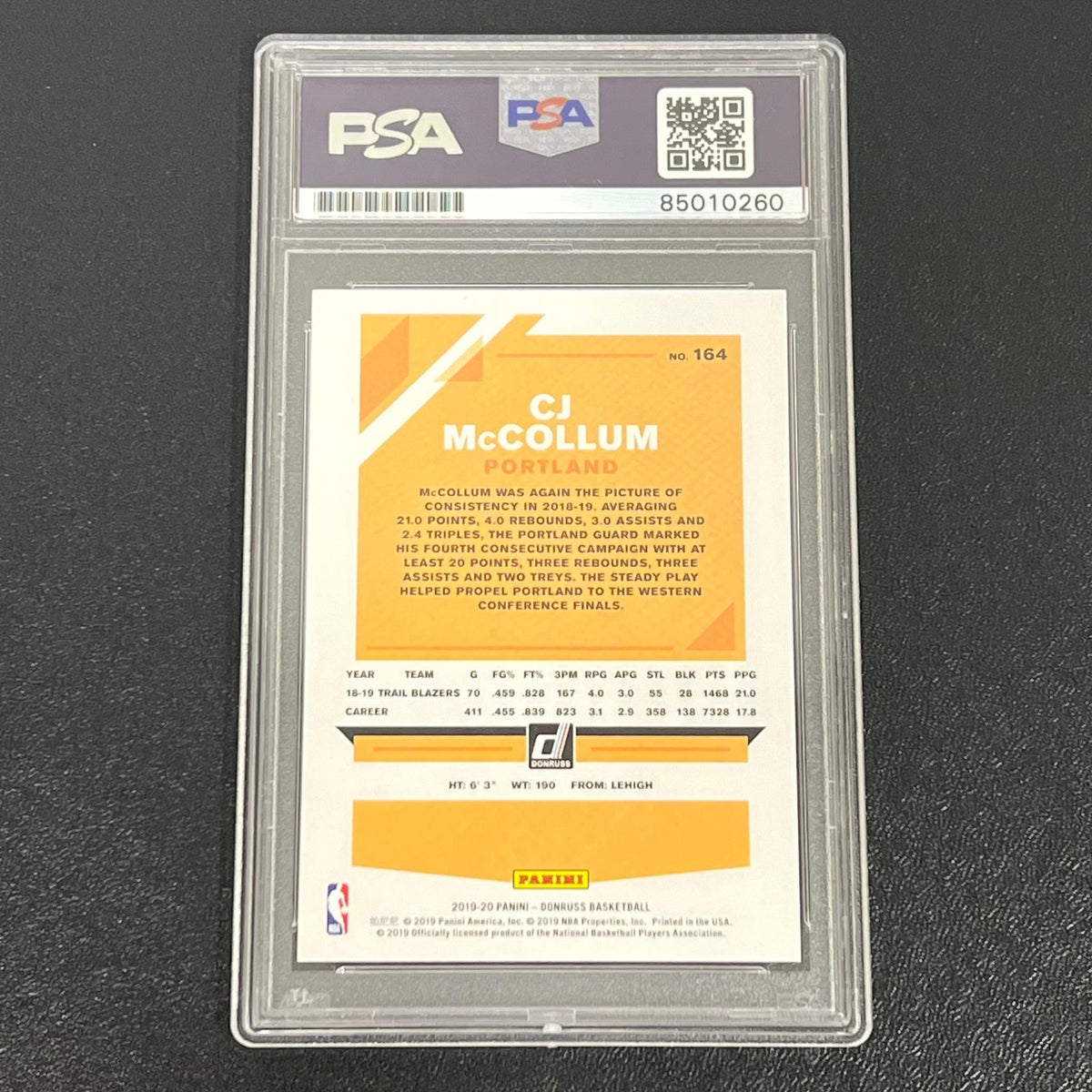2019-20 Panini Donruss #164 C.J. McCollum Signed Card PSA Slabbed Blazers