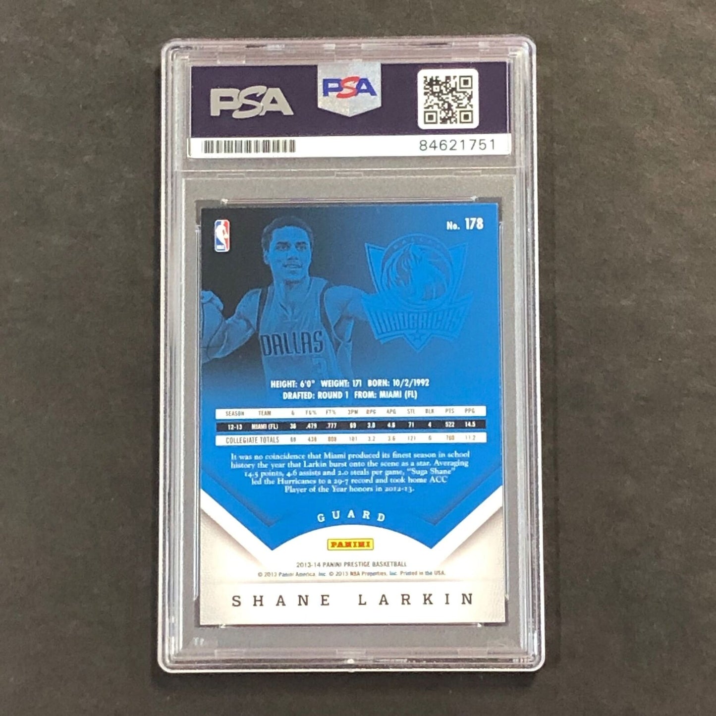 2013-14 Panini Prestige #178 Shane Larkin Signed Card AUTO GRADE 10 PSA Slabbed