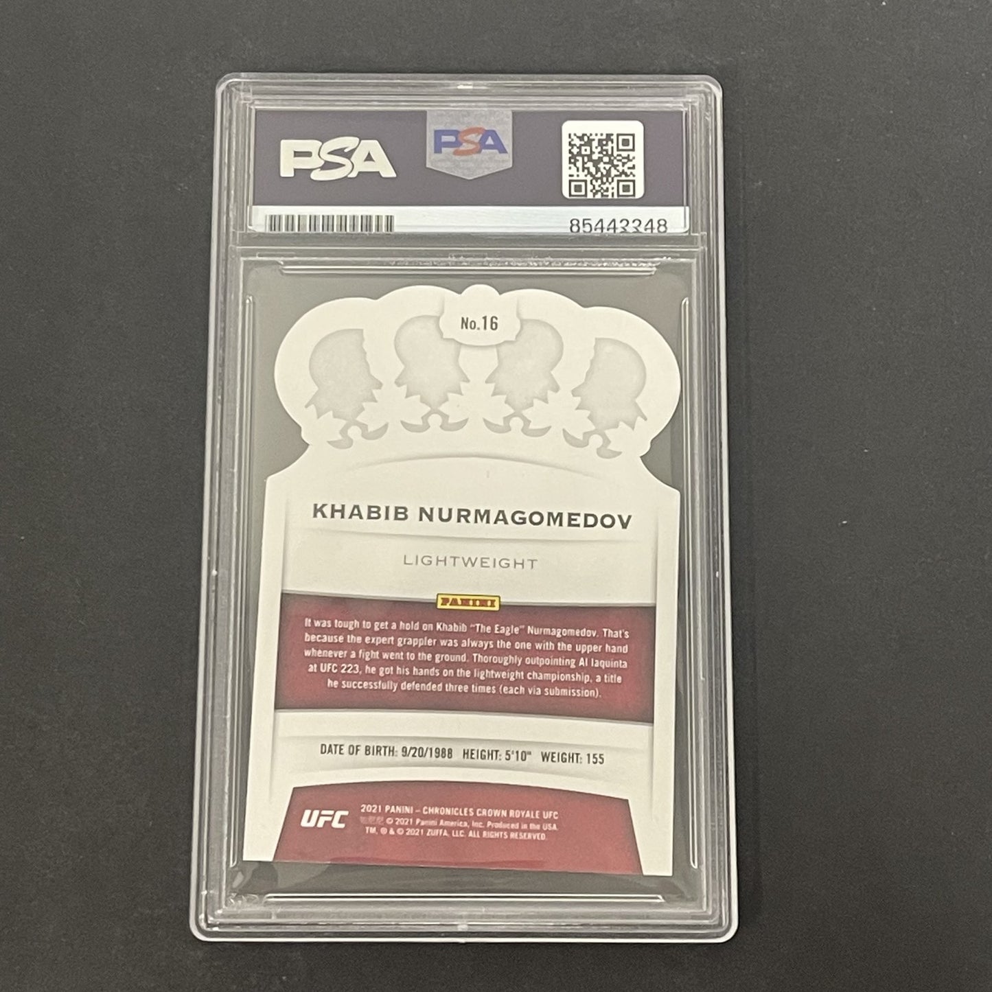 2021 Panini Chronicles #16 Khabib Nurmagomedov Crown Royale signed card PSA