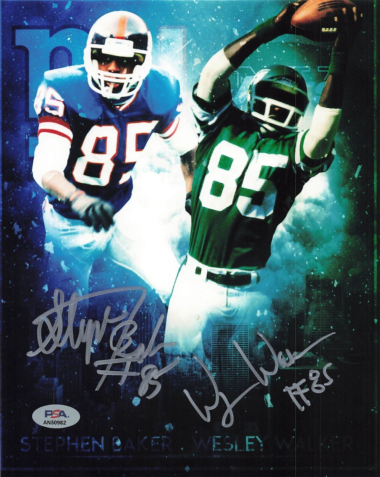 Stephen Baker and Wesley Walker signed 8x10 photo PSA/DNA Jets/Giants Autographe