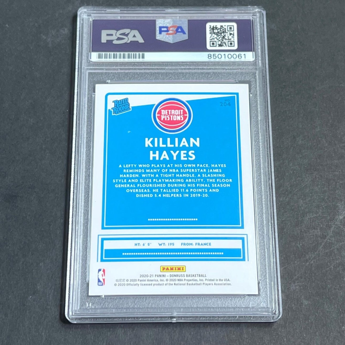 2020-21 Donruss Rated Rookie #204 Killian Hayes Signed Card AUTO PSA Slabbed RC