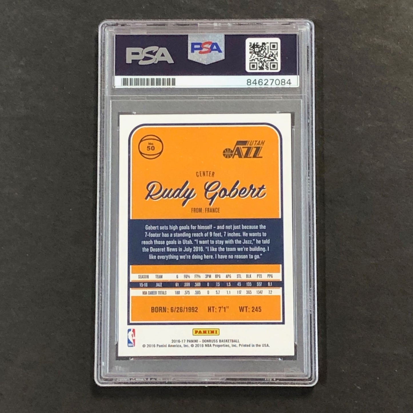 2016 Donruss #50 Rudy Gobert Signed Card AUTO PSA Slabbed Jazz