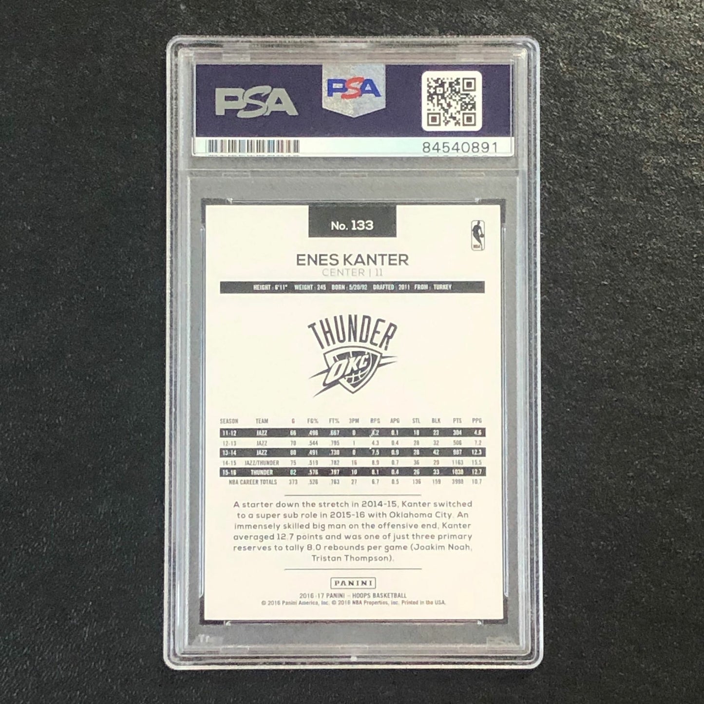 2016-17 NBA Hoops #133 Enes Kanter Signed AUTO PSA Slabbed Thunder