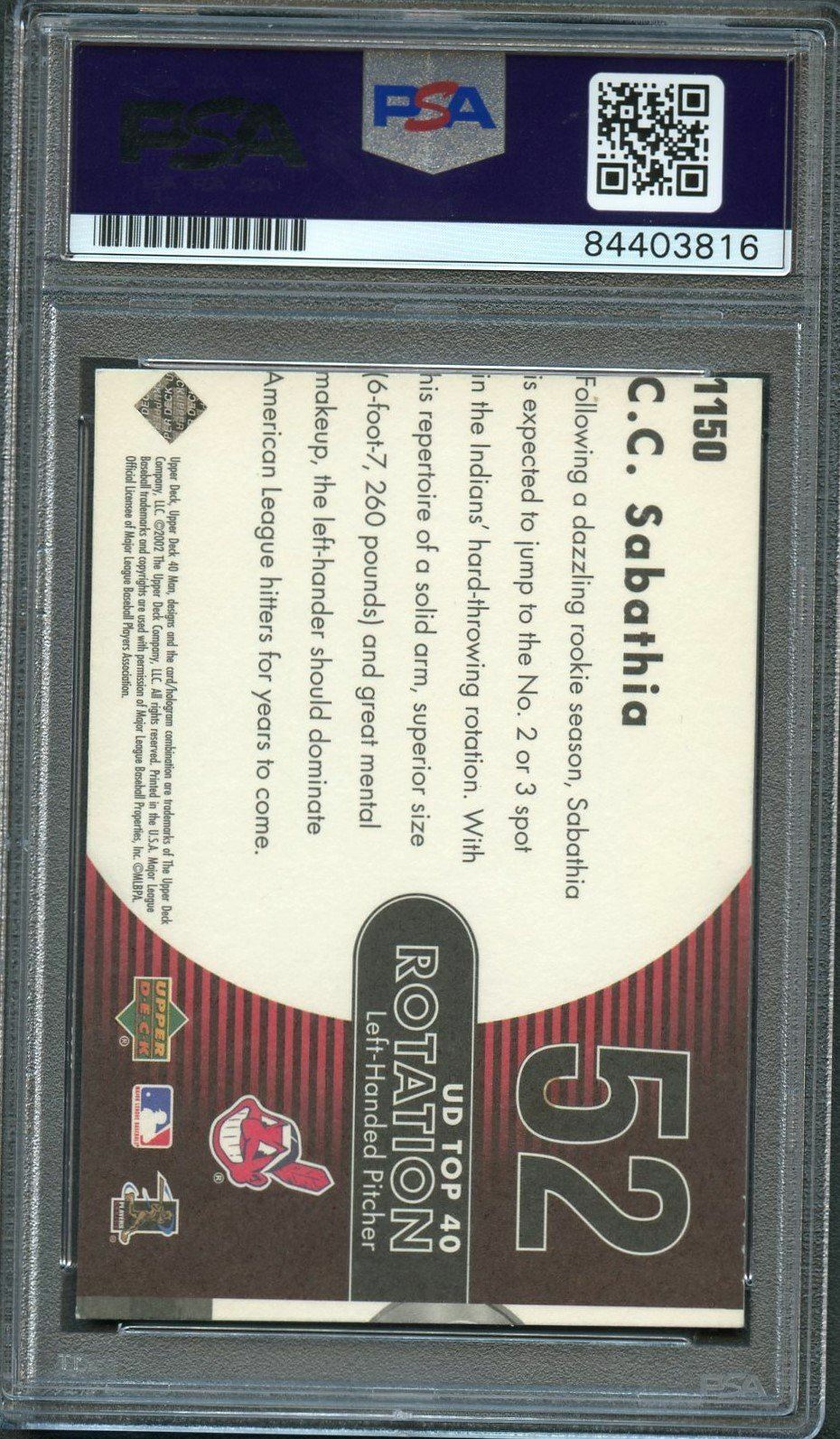 2002 Upper Deck 40 Man #1150 CC Sabathia Signed Card PSA Slabbed Auto Cleveland