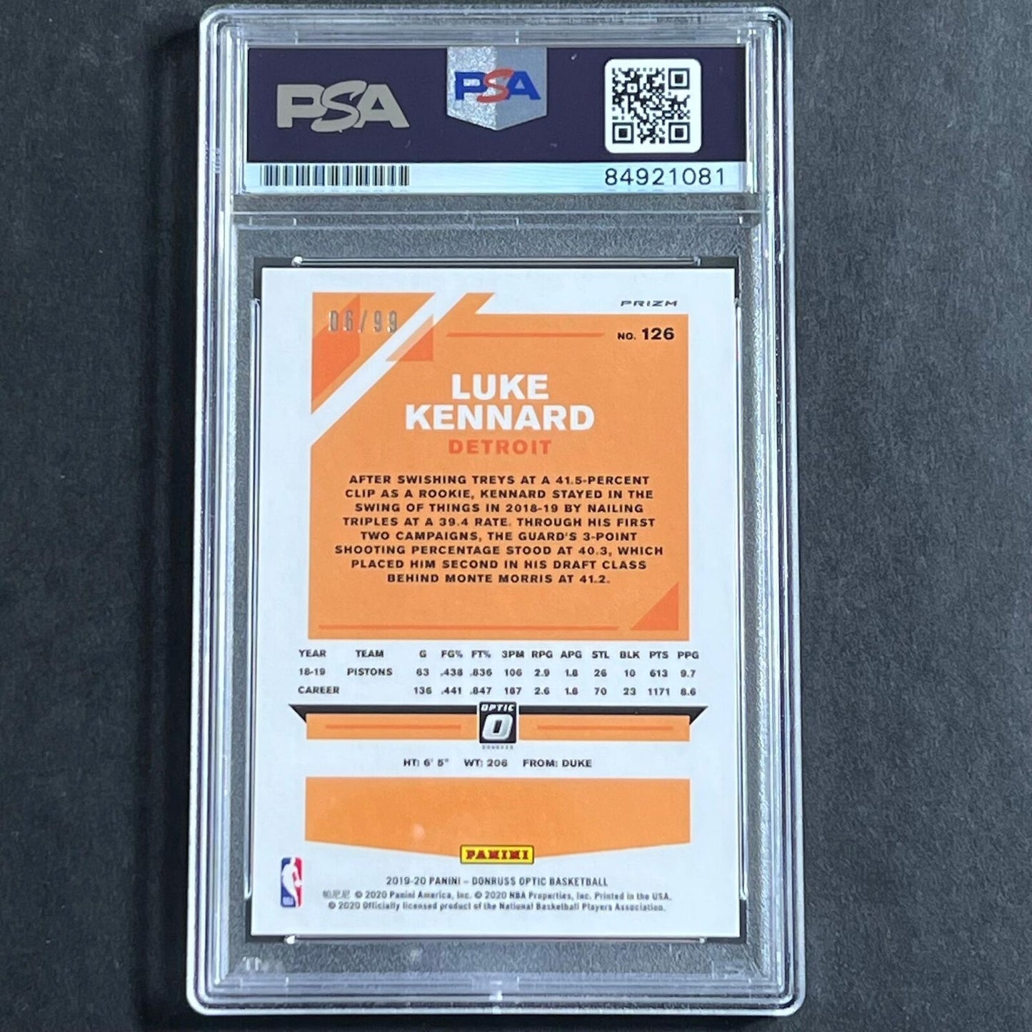 2019-20 Panini Optic #126 Luke Kennard Signed Rookie Card AUTO PSA Slabbed Pisto