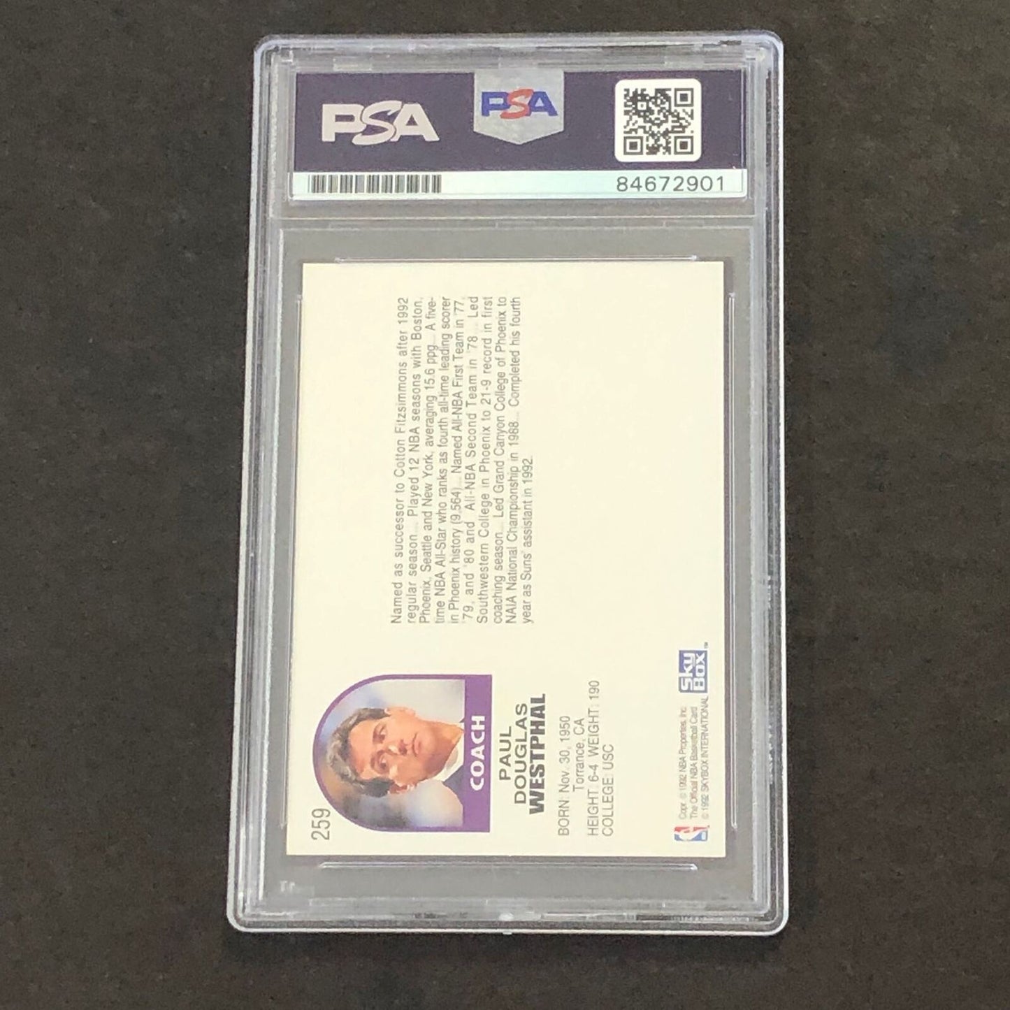 1992-93 Skybox #259 Paul Westphal Signed Card Auto Grade 10 PSA Slabbed Suns