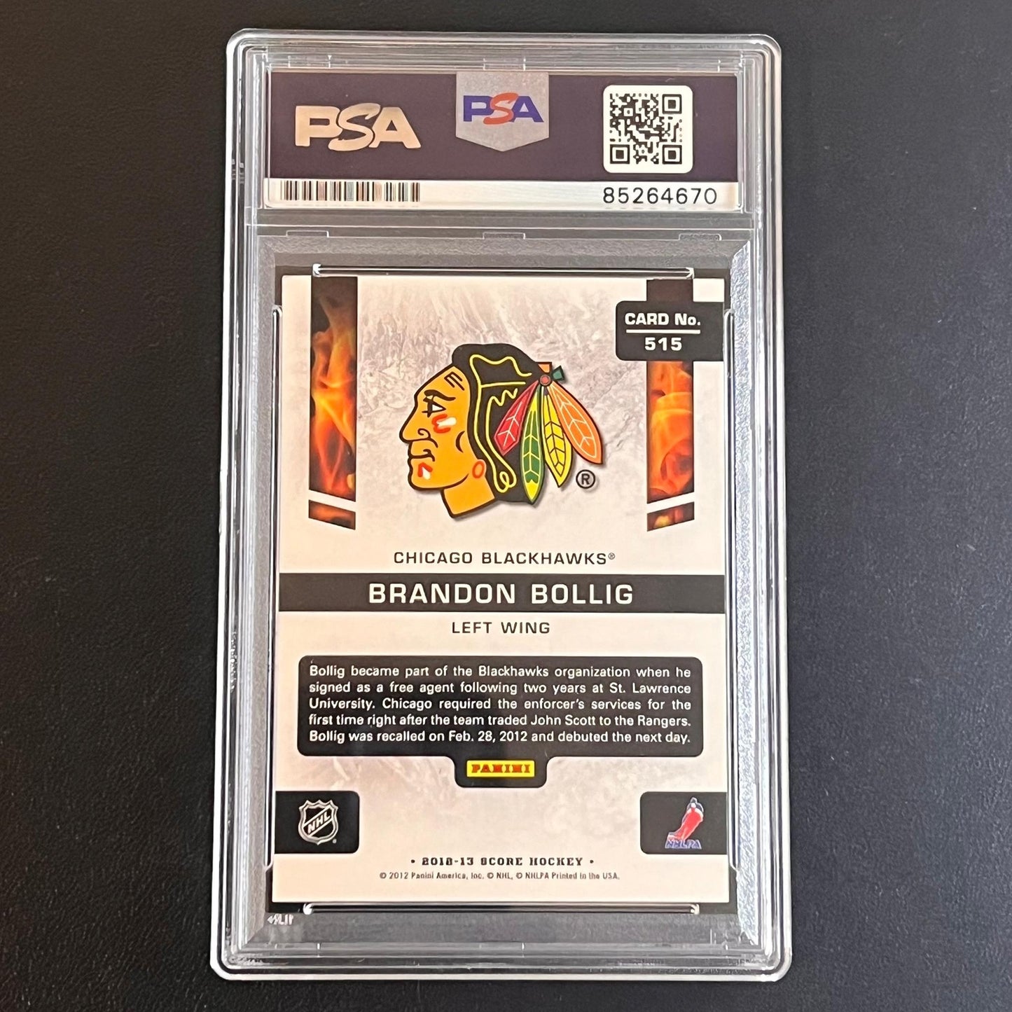 2012-13 Panini Hot Rookies #515 Brandon Bollig Signed Card PSA Slabbed Blackhawk