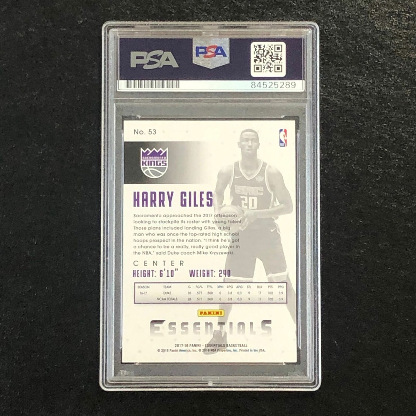 2017-18 Panini Essentials #53 HARRY GILES Signed Card AUTO 10 PSA Slabbed RC Kin