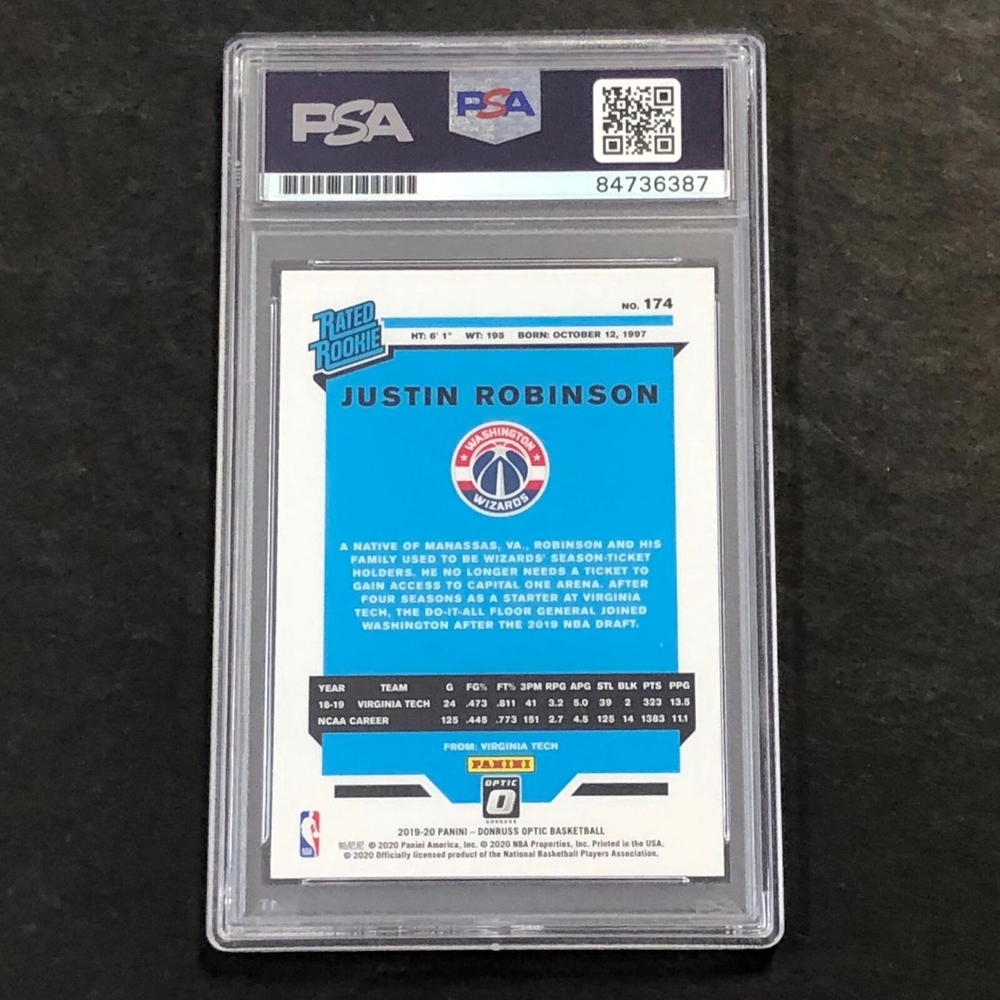 2019-20 OPTIC RATED ROOKIE #174 JUSTIN ROBINSON Signed Rookie Card AUTO PSA Slab