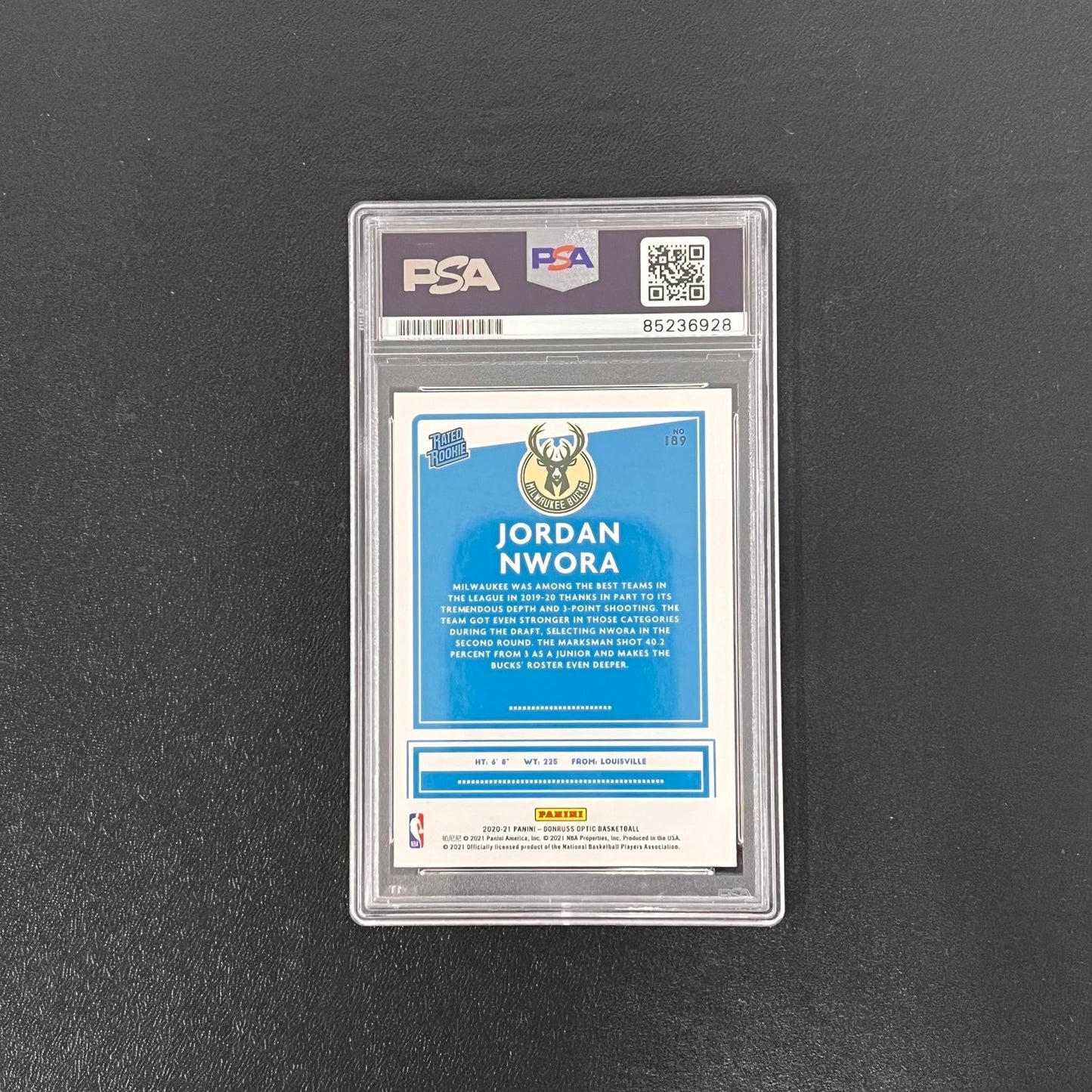 2021-22 Panini Donruss Optic #189 Jordan Nwora Signed Card AUTO PSA/DNA Slabbed