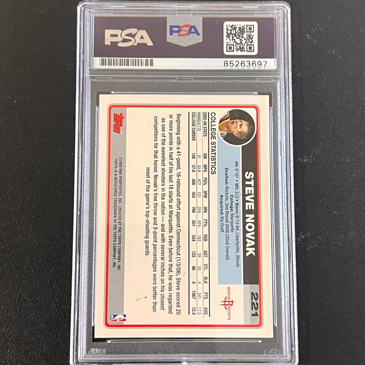 2006-07 TOPPS #221 STEVE NOVAK Signed Card PSA AUTO Slabbed RC Rockets