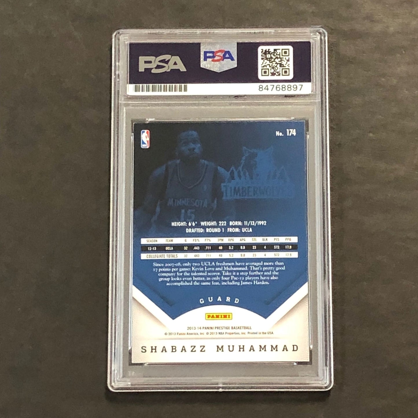 2013-14 Panini Prestige #174 Shabazz Muhammad Signed Rookie Card AUTO 10 PSA Sla