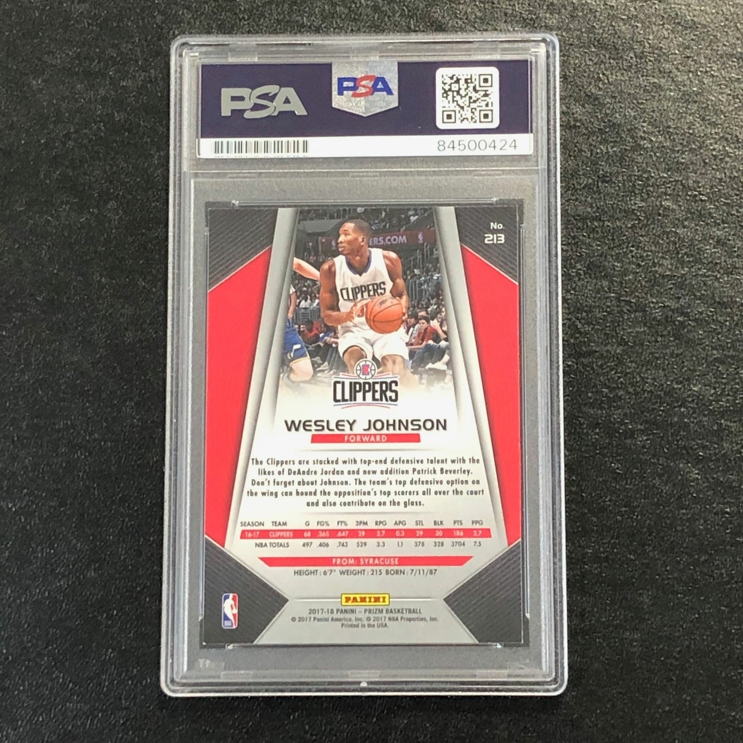 2017-18 Panini Prizm #213 Wesley Johnson Signed Card Auto 10 PSA/DNA Slabbed Cli