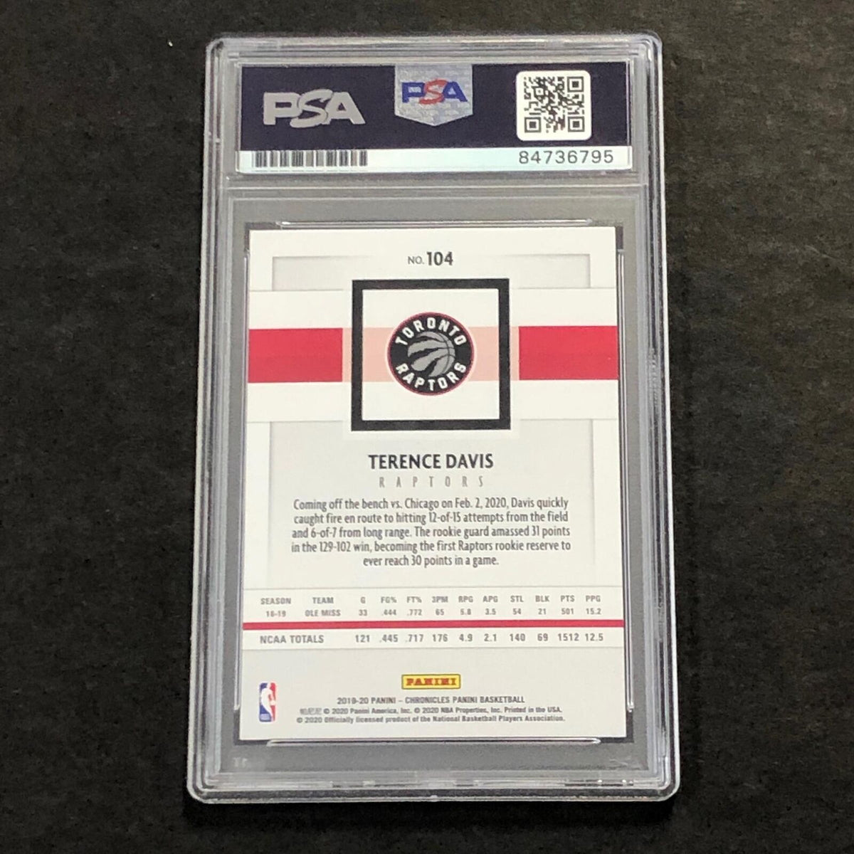 2019-20 Panini Chronicles #104 Terence Davis Signed Card AUTO PSA Slabbed RC Rap
