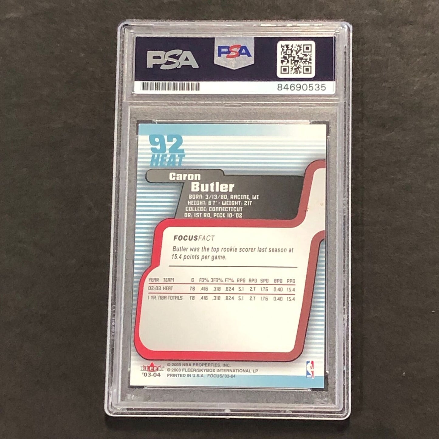 2003-04 Fleer Basketball #92 Caron Butler Signed Card AUTO PSA Slabbed Heat