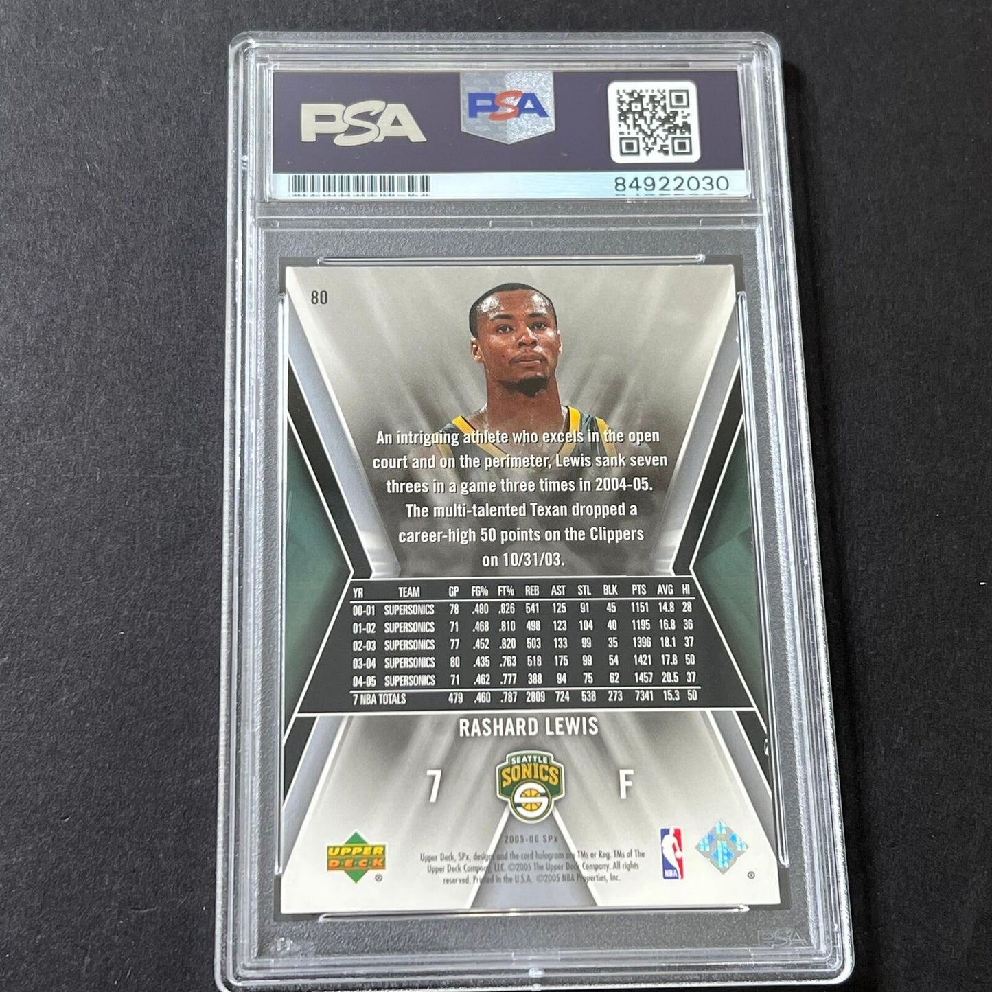 2005-06 NBA SPx #80 Rashard Lewis Signed Card AUTO GRADE 10 PSA/DNA Slabbed Soni
