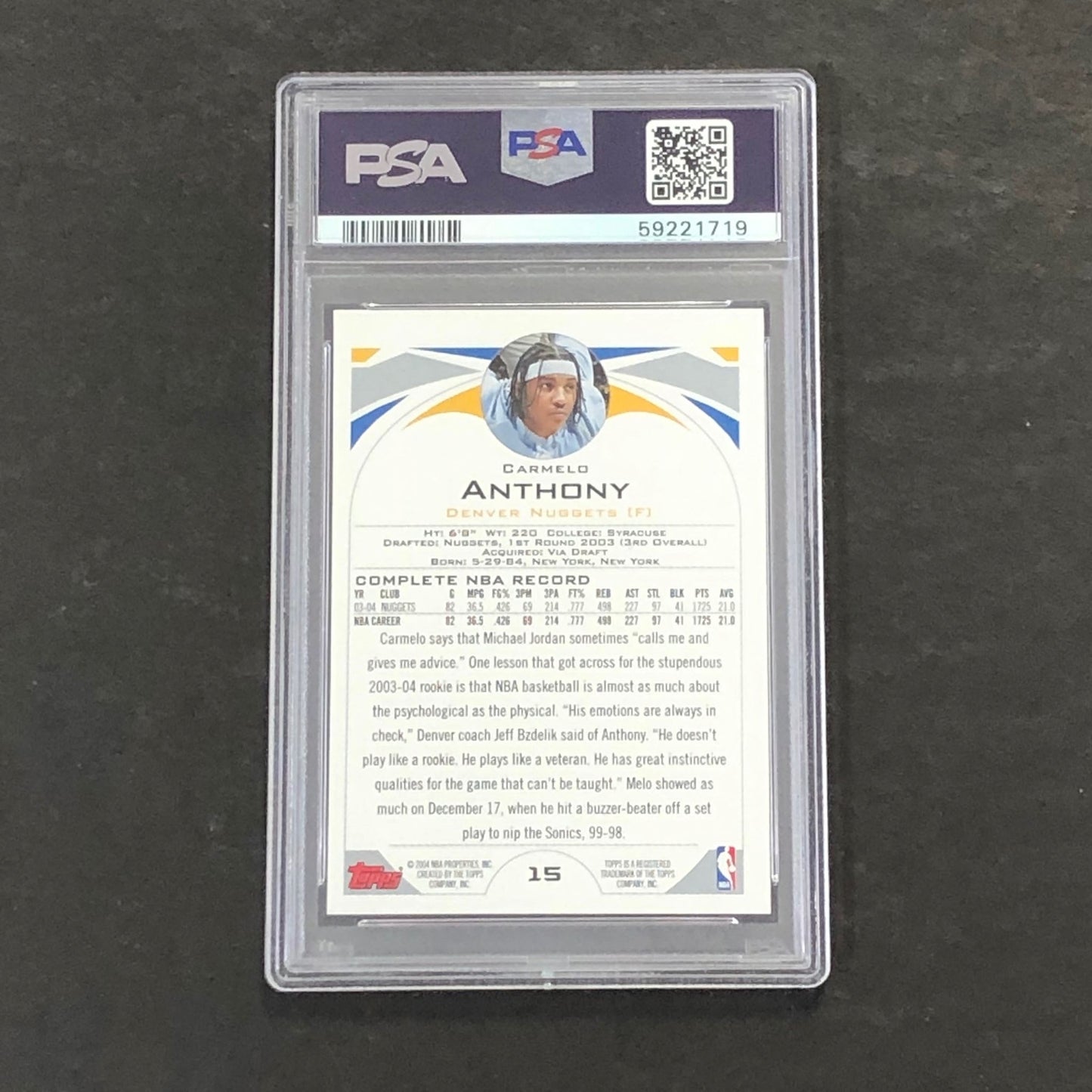 2004 Topps #15 Carmelo Anthony PSA 7 NM Nuggets