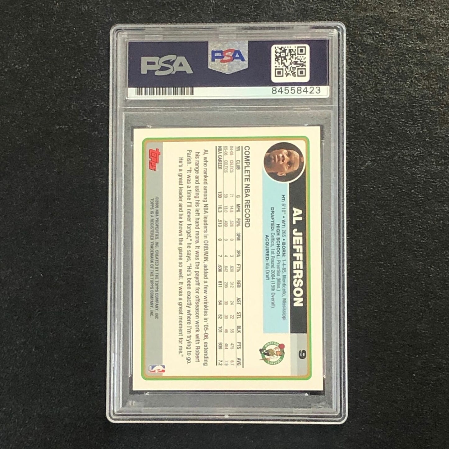 2006 Topps #9 Al Jefferson Signed Card AUTO PSA Slabbed Celtics