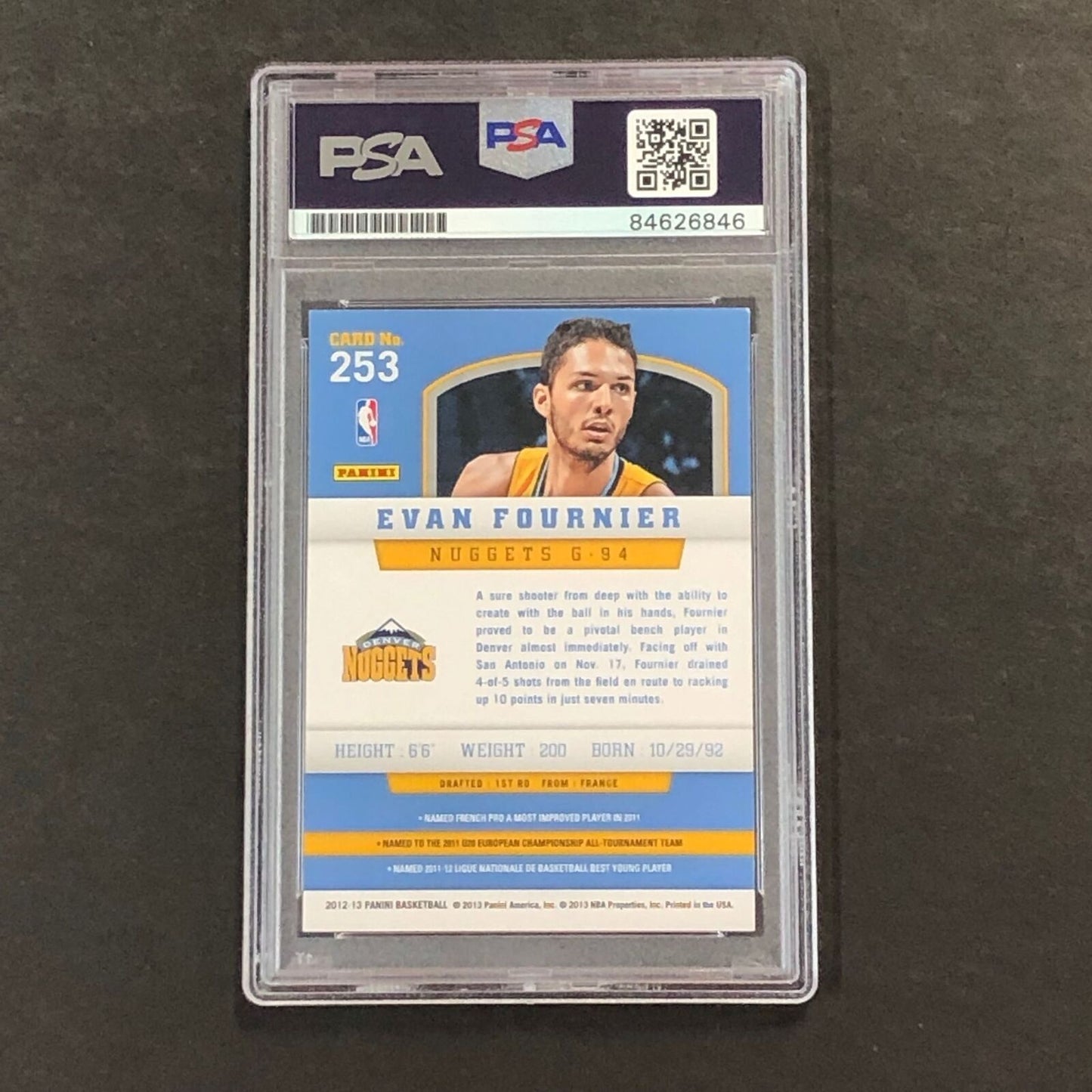2012-13 Panini Basketball #253 Evan Fournier Signed Card AUTO 10 PSA Slabbed Nug