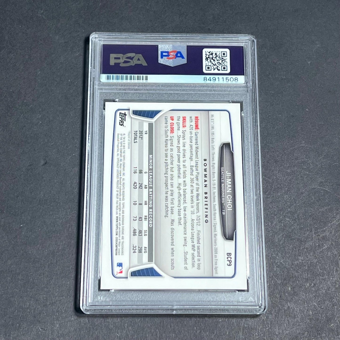 2013 Bowman Chrome #BCP9 Ji-Man Choi Signed Card PSA Slabbed Auto 10 Mariners