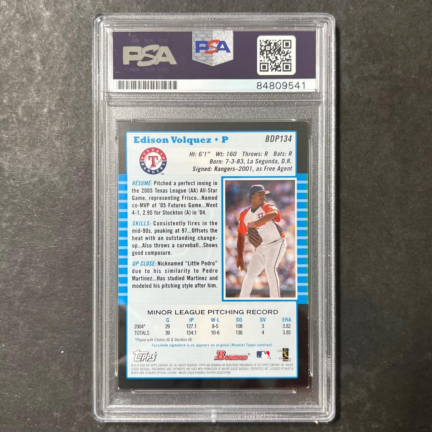 2005 Topps Bowman Edinson Volquez Signed Card PSA Slabbed Auto Rangers