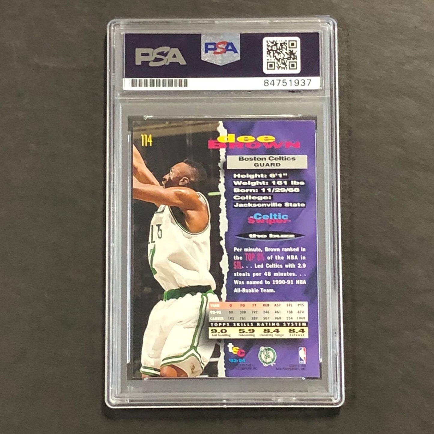 1992-93 Topps Stadium Club #114 Dee Brown Signed Card AUTO PSA Slabbed Celtics