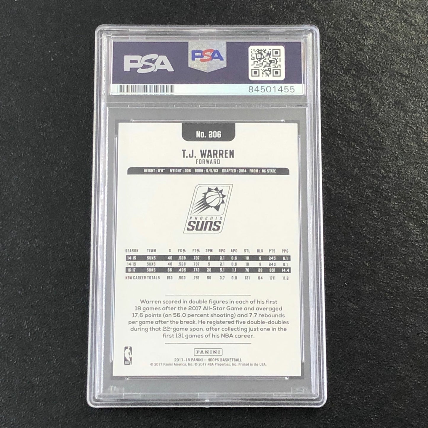 2017-18 NBA Hoops #206 TJ WARREN Signed Card AUTO PSA Slabbed Suns