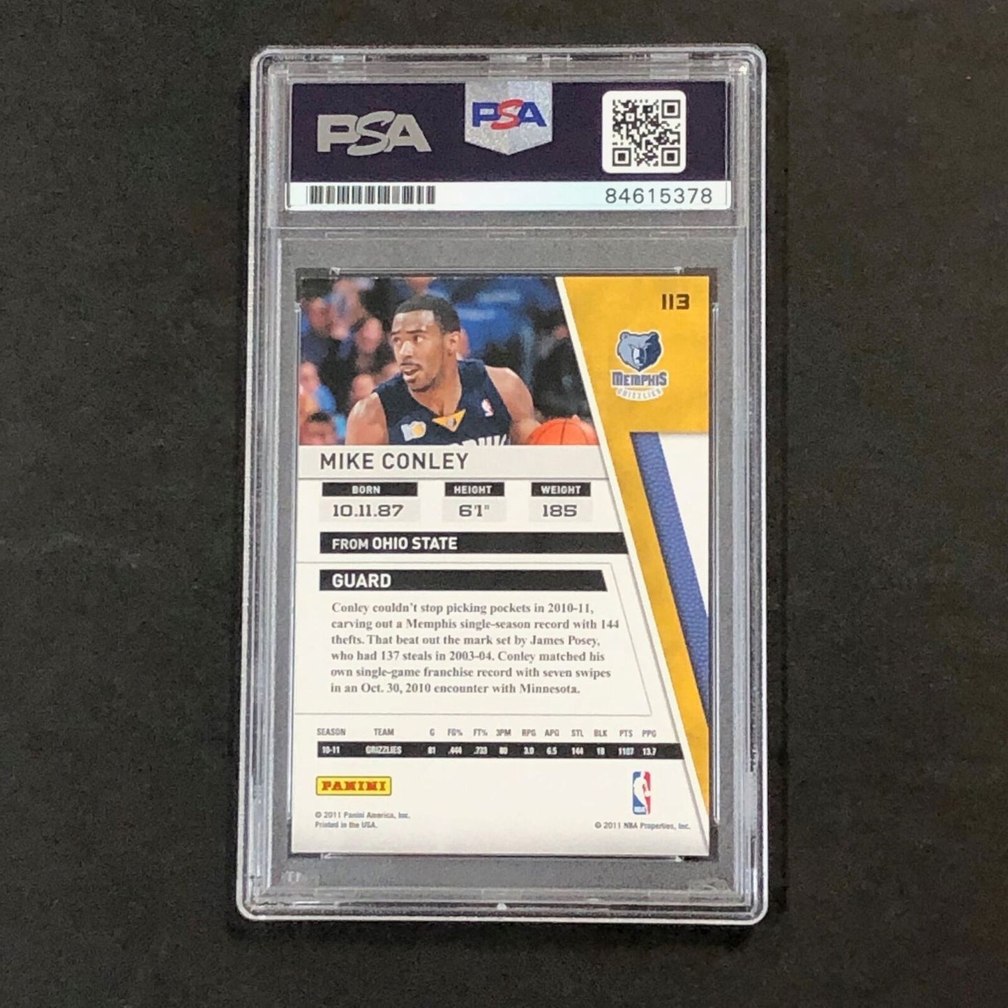 2010-11 Panini Season Update #113 Mike Conley signed Auto 10 Card PSA/DNA Slabbe