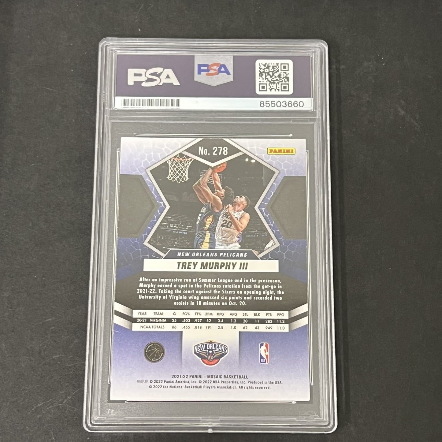 2021-22 Panini Mosaic #278 Trey Murphy signed card PSA