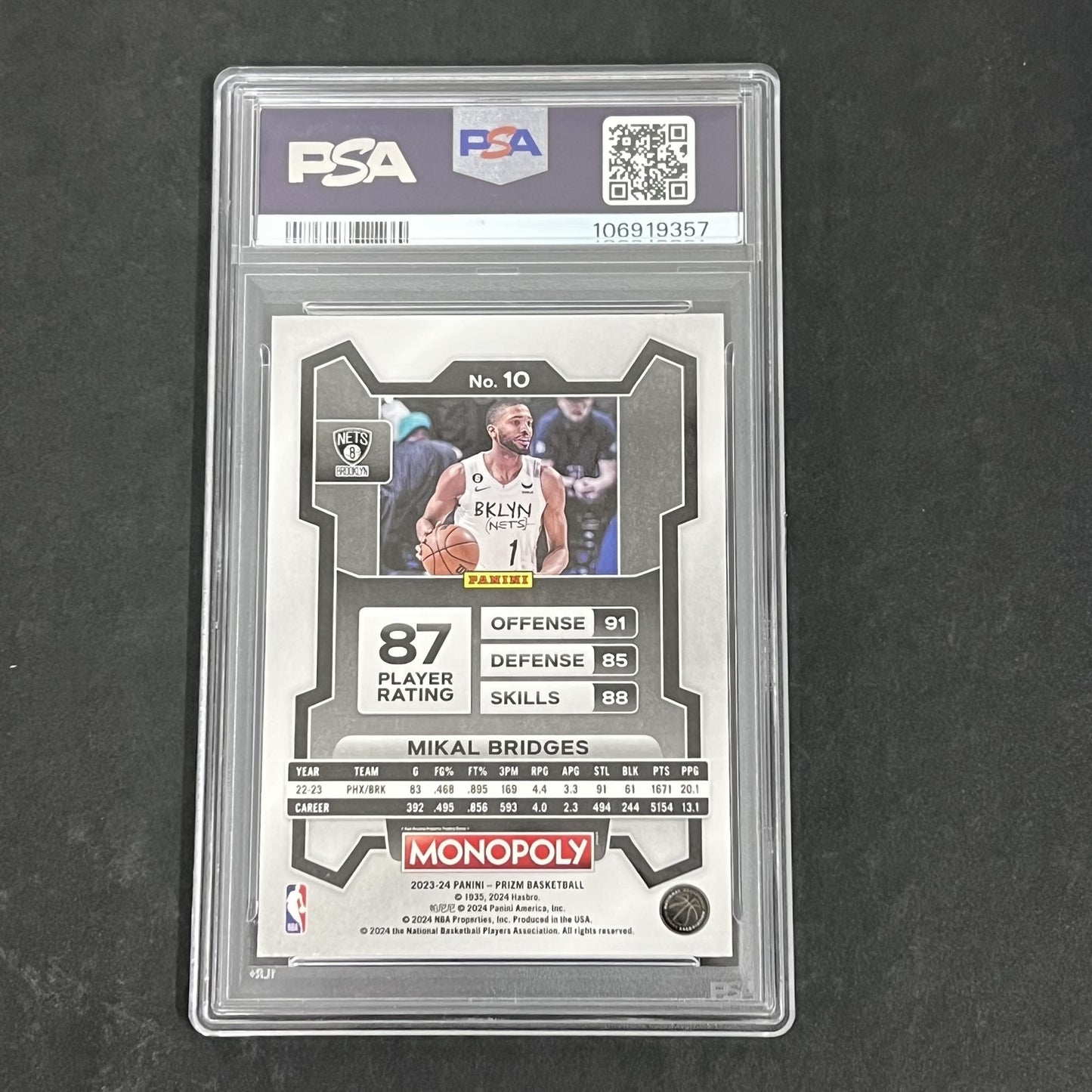 2023 Panini Prizm Monopoly #10 Mikal Bridges signed card PSA 7 Auto A