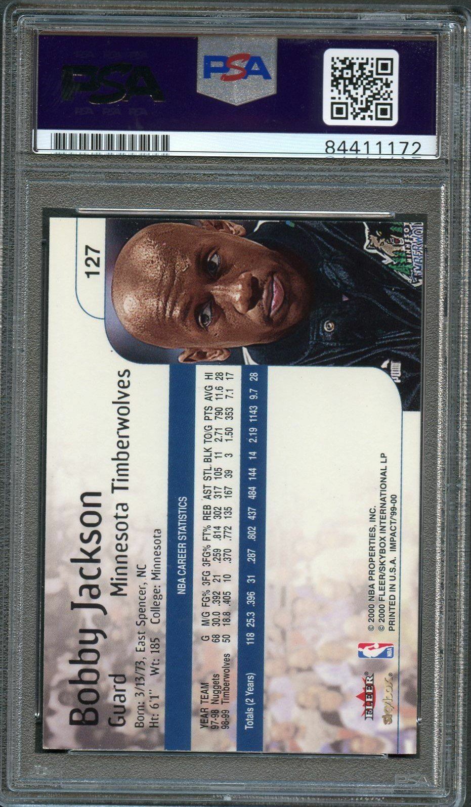 1999-00 SkyBox Impact #127 Bobby Jackson Signed Card AUTO 10 PSA/DNA Slabbed Tim