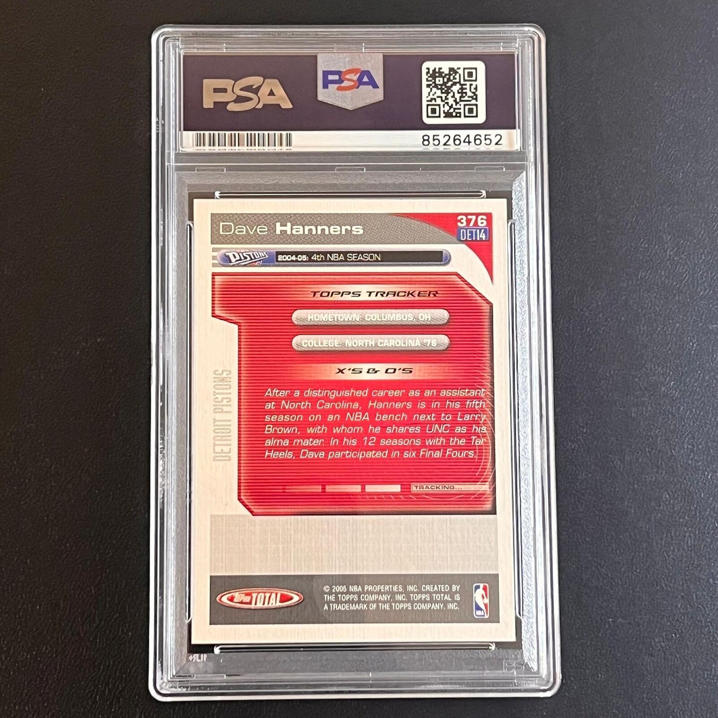 2005-06 Topps Total #376 Dave Hanners Signed Card AUTO PSA/DNA Slabbed Pistons