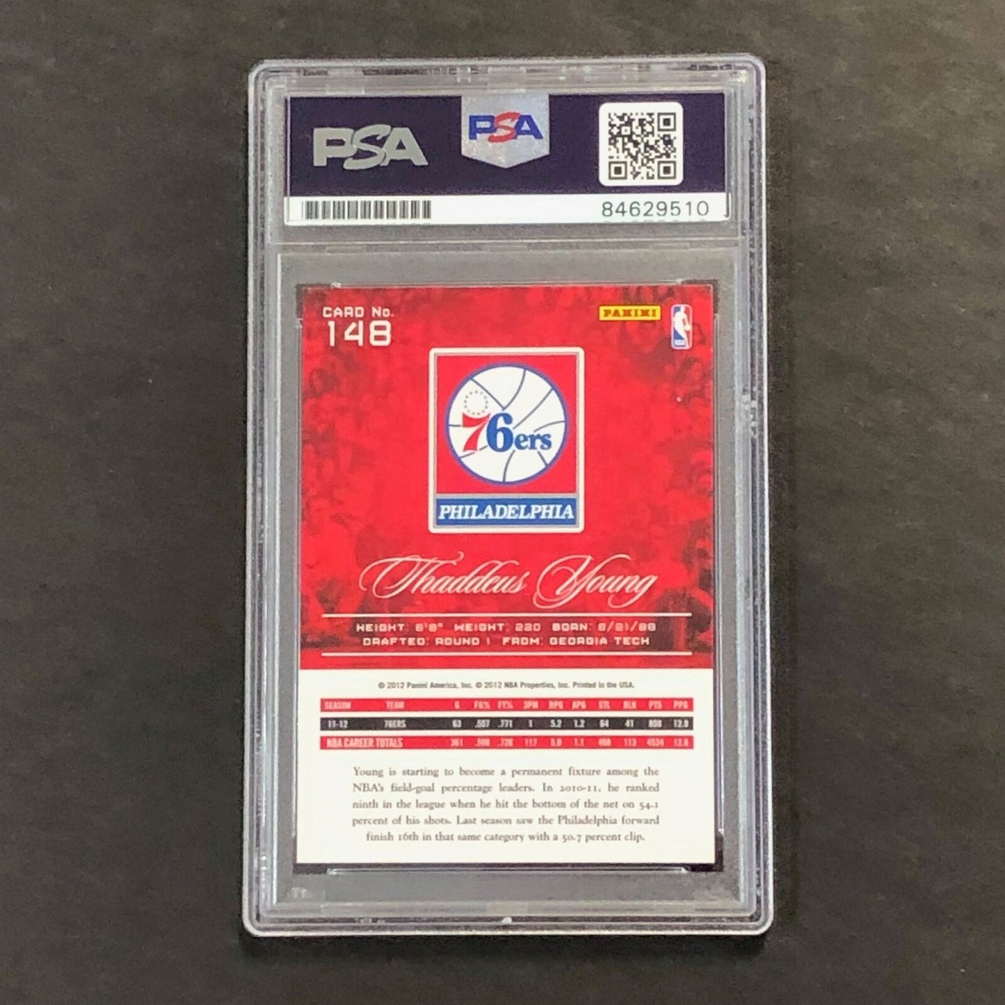 2012-13 Panini Prestige #148 Thaddeus Young Signed Card AUTO 10 PSA Slabbed 76er