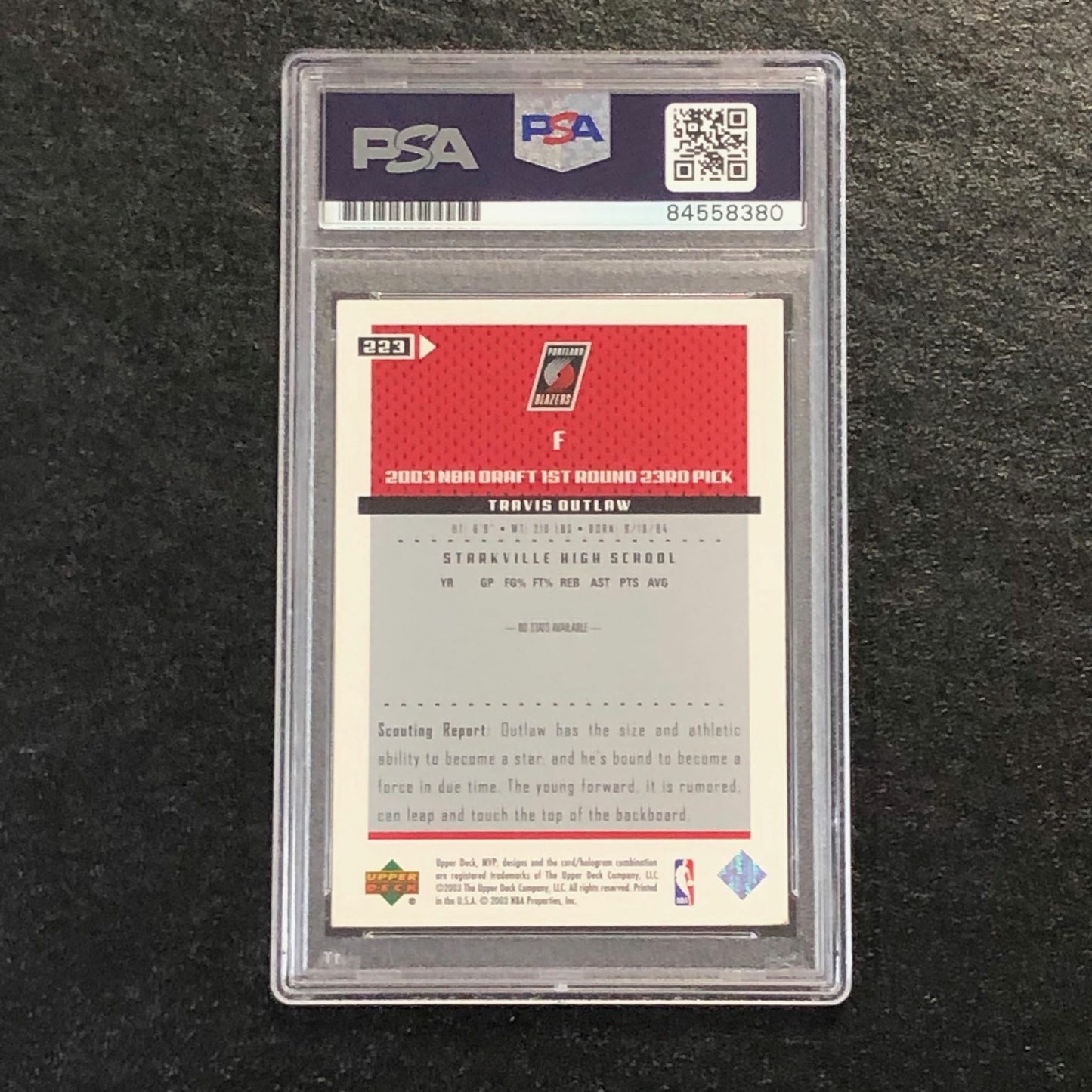 2003-04 Upper Deck MVP #223 Travis Outlaw Signed Card AUTO PSA Slabbed Portland