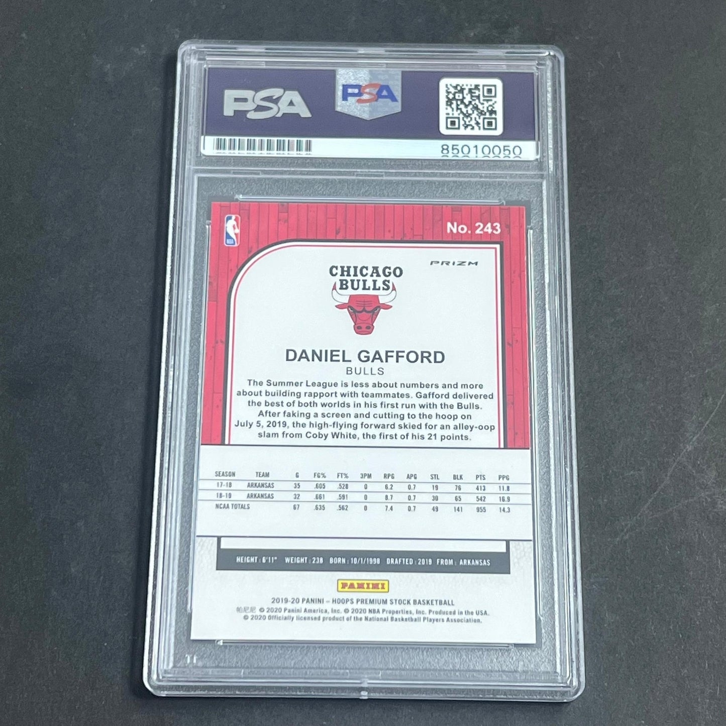 2019-20 NBA Hoops Premium Stock #243 Daniel Gafford Signed Card AUTO PSA Slabbed
