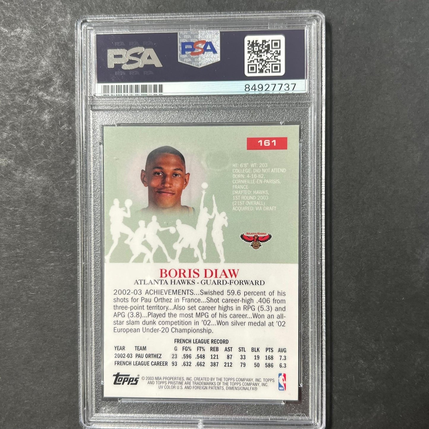 2003 Topps Pristine #161 Boris Diaw-Riffiod Signed Card AUTO 10 PSA Slabbed Hawk