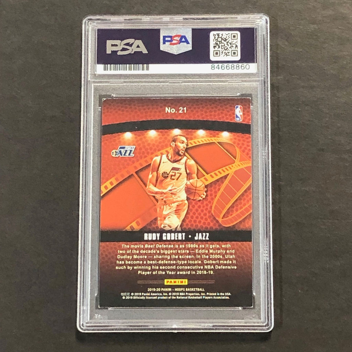 2019-20 Panini NBA Hoops Lights Camera Action #21 Rudy Gobert Signed Card AUTO P