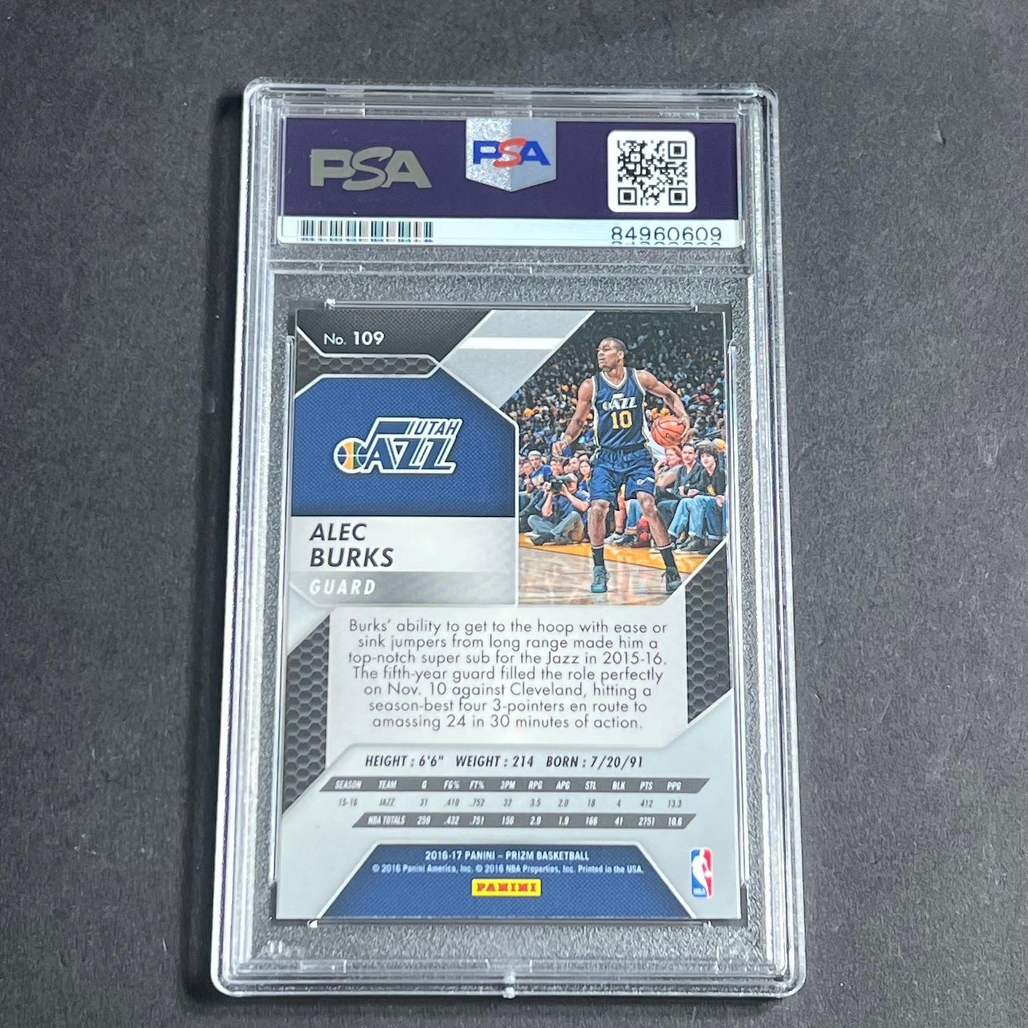 2016-17 Panini Prizm #109 Alec Burks Signed Card AUTO PSA Slabbed Jazz