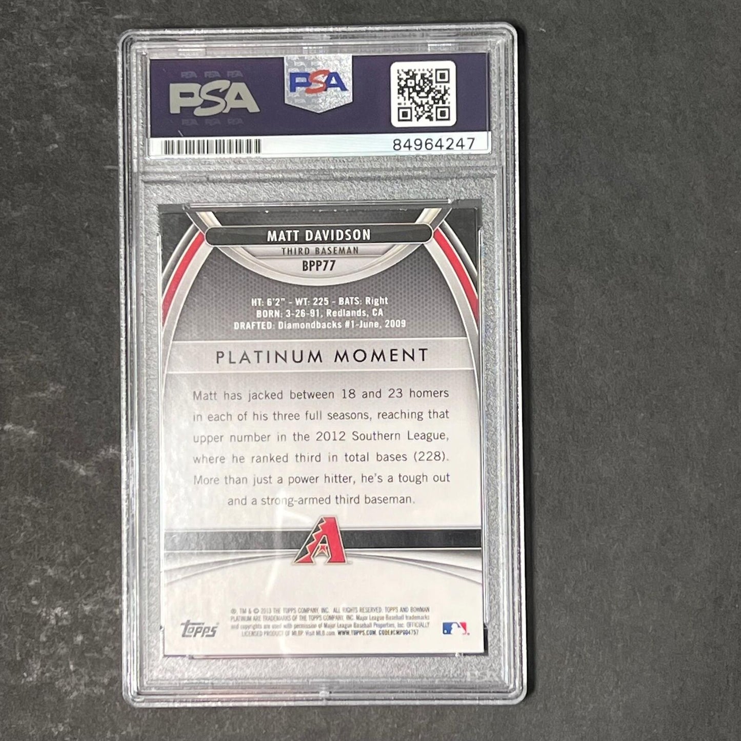 2013 Bowman Platinum Prospects #BPP77 Matt Davidson Signed Card Auto PSA Slabbed