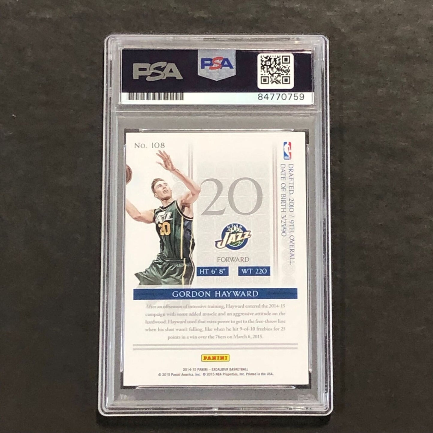 2014-15 Panini Excalibur #108 Gordon Hayward Signed AUTO PSA Slabbed Jazz