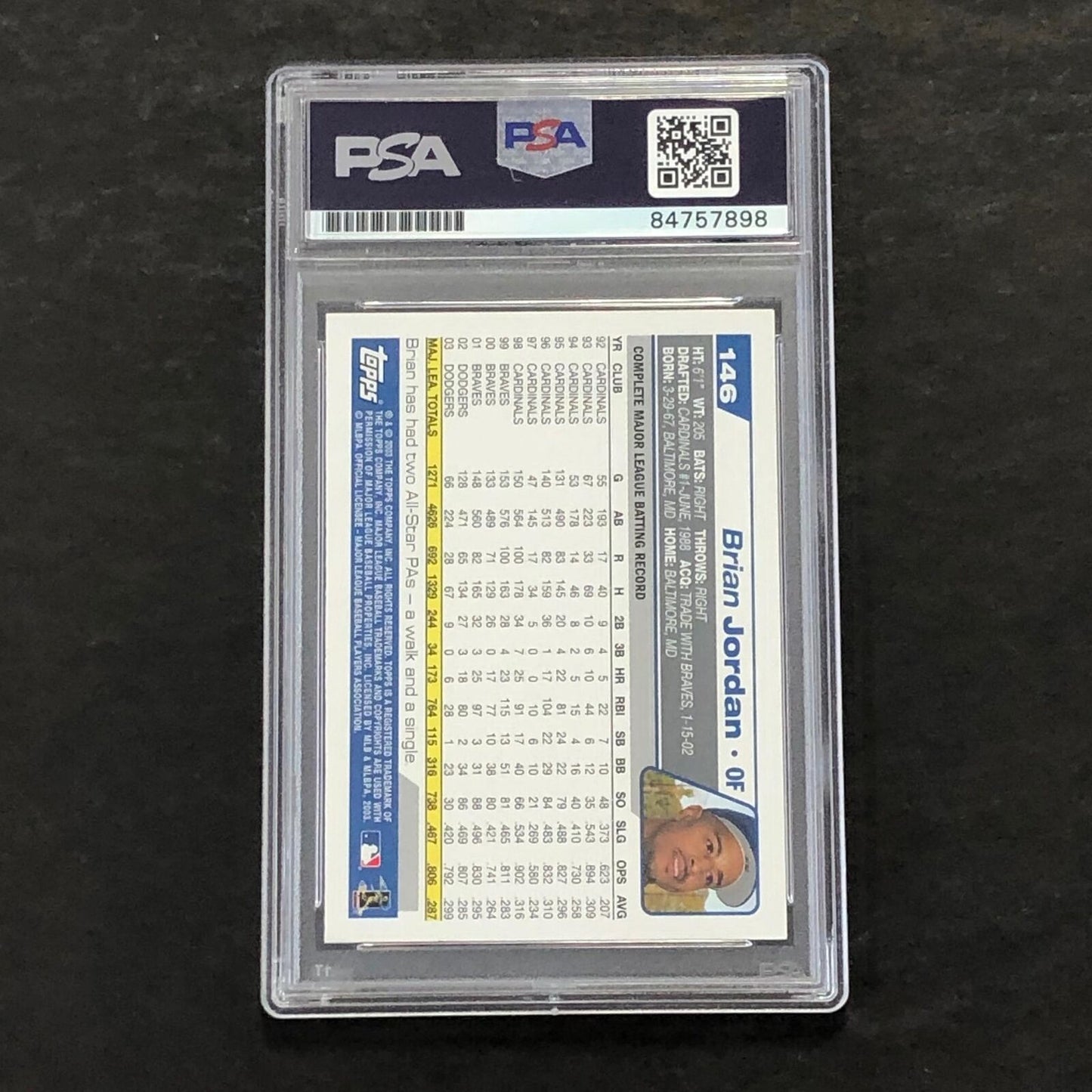 2004 Topps #146 Brian Jordan Signed Card PSA Slabbed Auto Dodgers