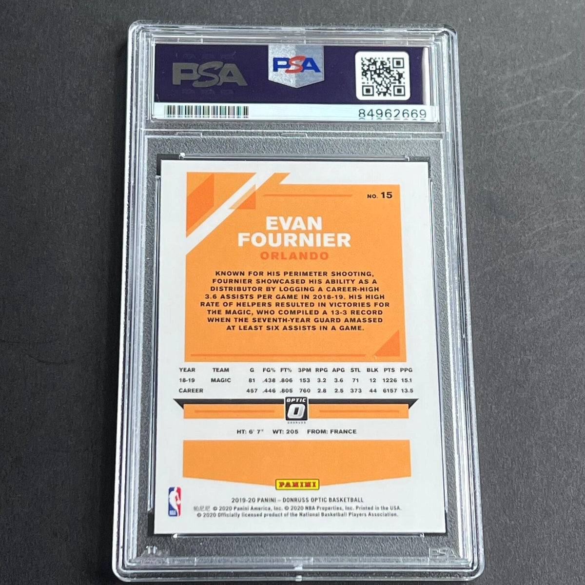 2019-20 Panini Donruss #15 Evan Fournier Signed Card AUTO GRADE 10 PSA Slabbed