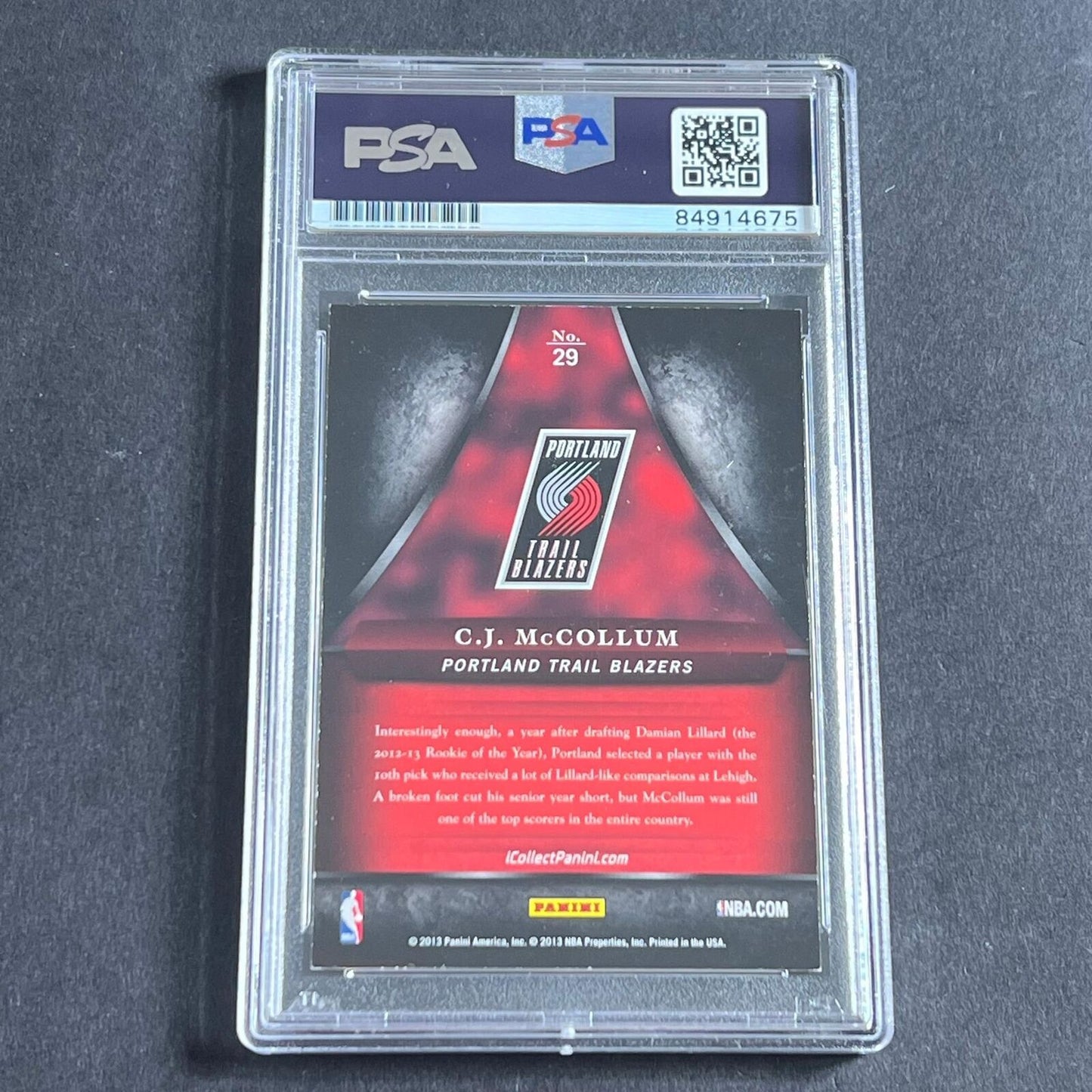 2013 Panini Black Friday #29 CJ McCollum Signed Card AUTO 10 PSA Slabbed Trailbl